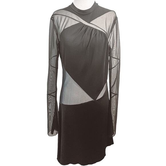 MACH & MACH Sheer Panel Mesh Cutout Turtleneck Minidress Black US 14 NWOT - Picture 3 of 8